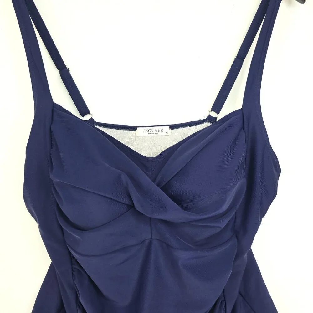 Ekouaer Navy Blue One Piece Tummy Camouflage Swim Suit